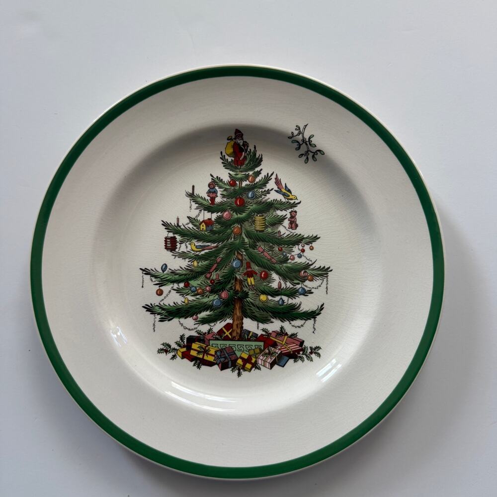 Spode Copeland Christmas Tree Dinner Plate England Single Vintage Crazing